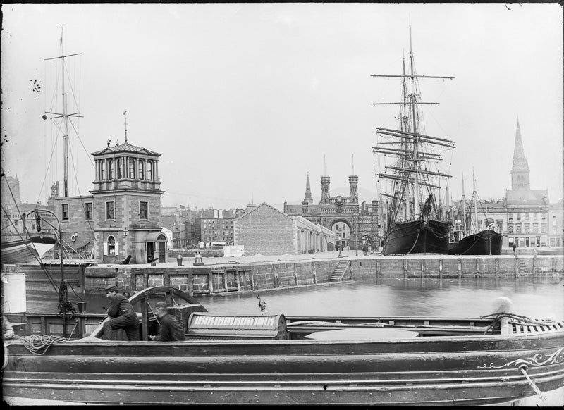 Dundee Docks with Sailing Ship and Barge
