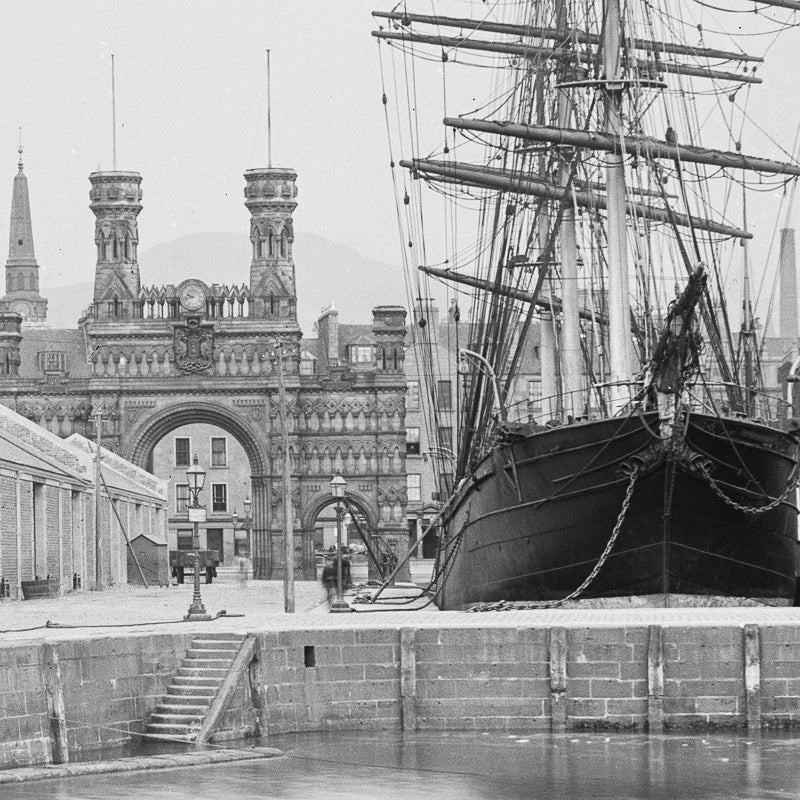 Dundee Docks with Sailing Ship and Barge