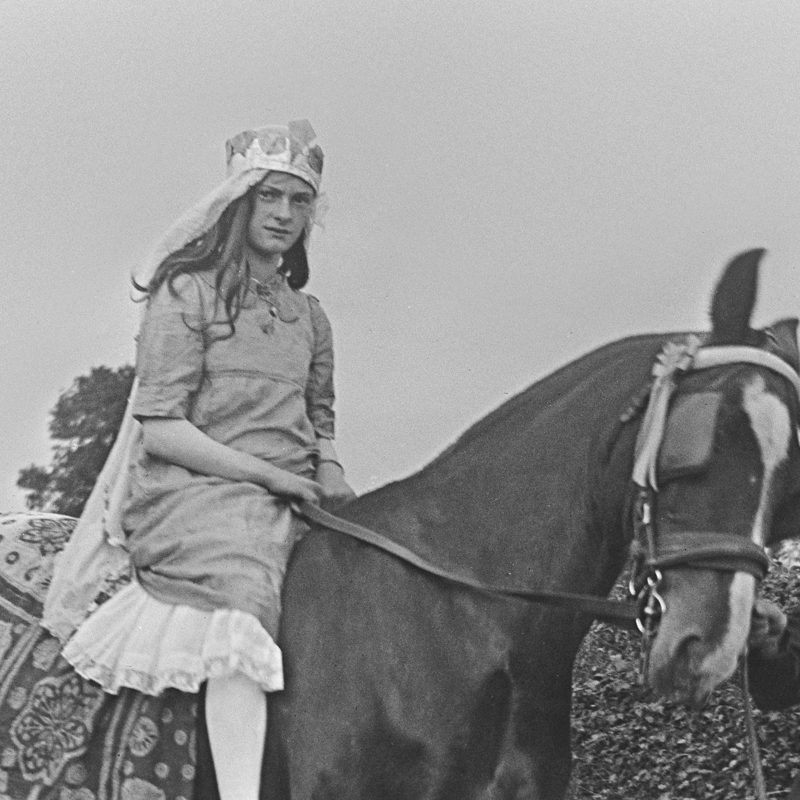 Horse Riding Girl in Queenly Garb